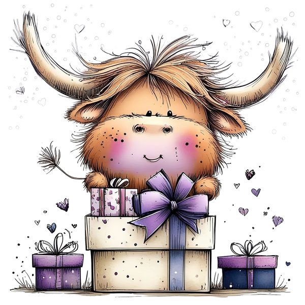 45 Whimsical Highland Cow Clipart Bundle | Watercolor Sketch Style | Commercial Use — image 26