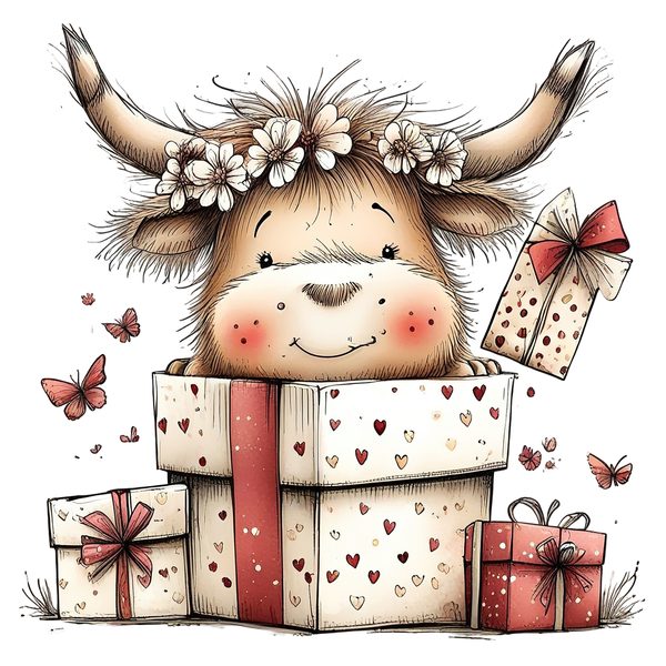 45 Whimsical Highland Cow Clipart Bundle | Watercolor Sketch Style | Commercial Use — image 27