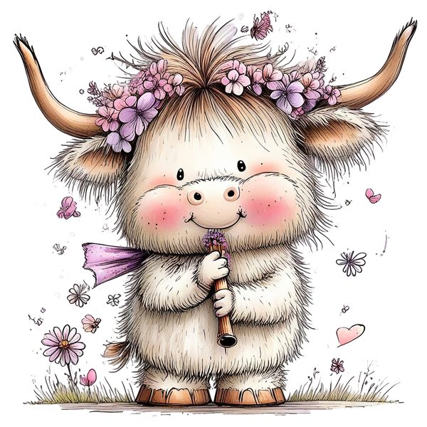 45 Whimsical Highland Cow Clipart Bundle | Watercolor Sketch Style | Commercial Use — image 28