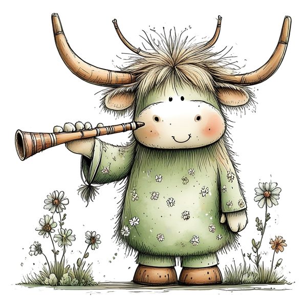 45 Whimsical Highland Cow Clipart Bundle | Watercolor Sketch Style | Commercial Use — image 29