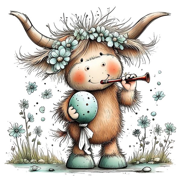 45 Whimsical Highland Cow Clipart Bundle | Watercolor Sketch Style | Commercial Use — image 30