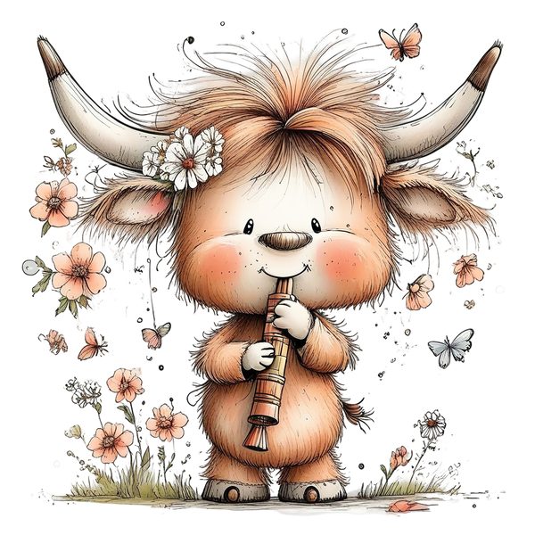 45 Whimsical Highland Cow Clipart Bundle | Watercolor Sketch Style | Commercial Use — image 31