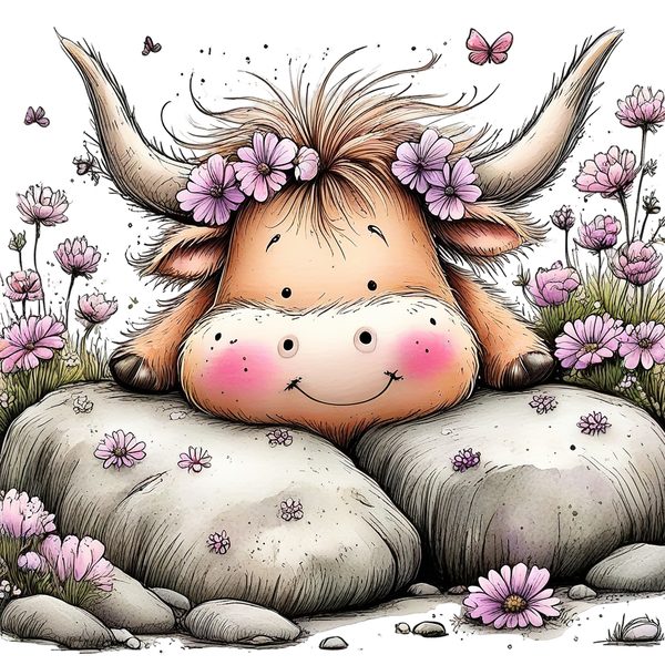 45 Whimsical Highland Cow Clipart Bundle | Watercolor Sketch Style | Commercial Use — image 32
