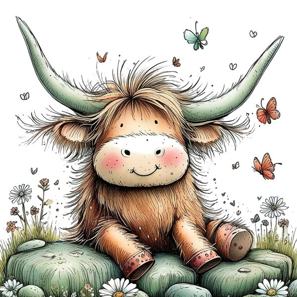 45 Whimsical Highland Cow Clipart Bundle | Watercolor Sketch Style | Commercial Use — image 33