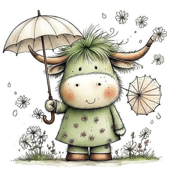 45 Whimsical Highland Cow Clipart Bundle | Watercolor Sketch Style | Commercial Use — image 35