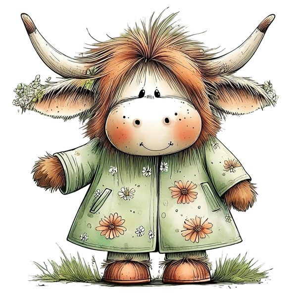 45 Whimsical Highland Cow Clipart Bundle | Watercolor Sketch Style | Commercial Use — image 36