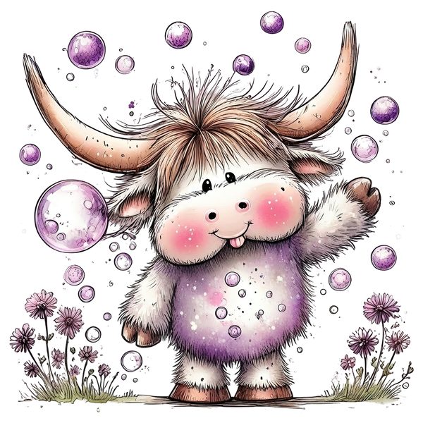 45 Whimsical Highland Cow Clipart Bundle | Watercolor Sketch Style | Commercial Use — image 37