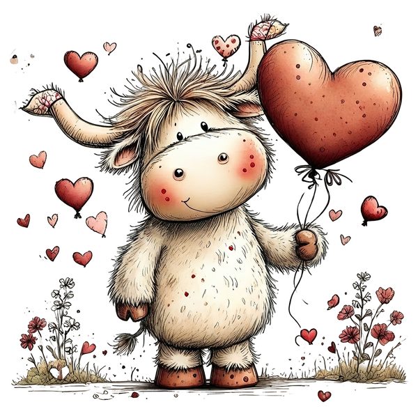 45 Whimsical Highland Cow Clipart Bundle | Watercolor Sketch Style | Commercial Use — image 39