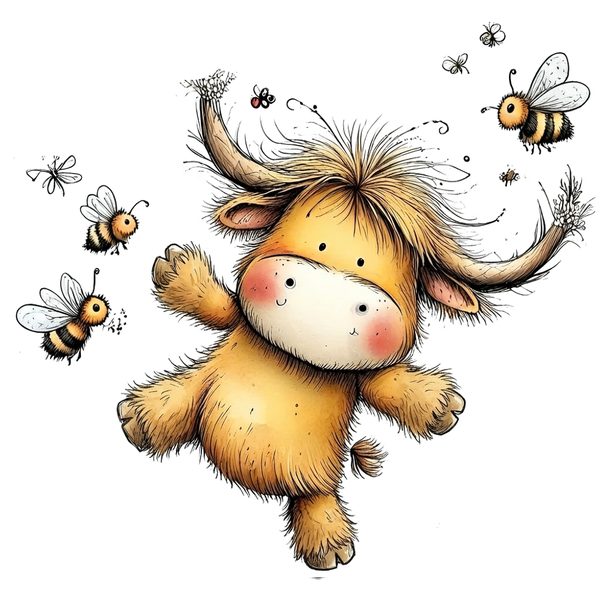 45 Whimsical Highland Cow Clipart Bundle | Watercolor Sketch Style | Commercial Use — image 40
