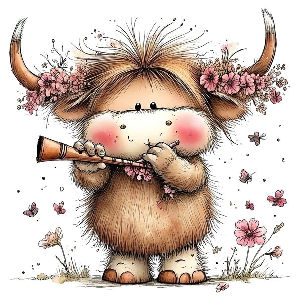 45 Whimsical Highland Cow Clipart Bundle | Watercolor Sketch Style | Commercial Use — image 46