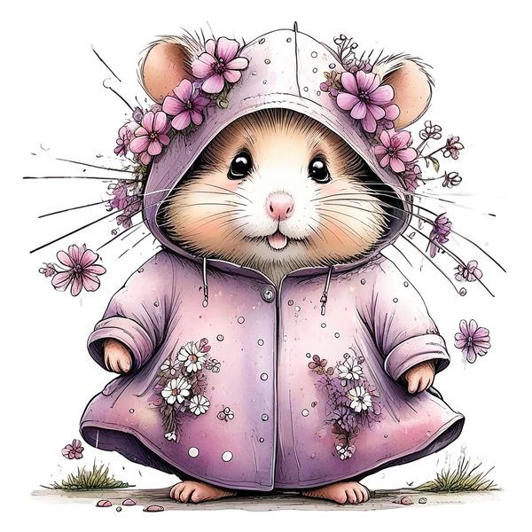 45 Whimsical Hamster Clipart Bundle | Watercolor Sketch Style | Commercial Use — image 1