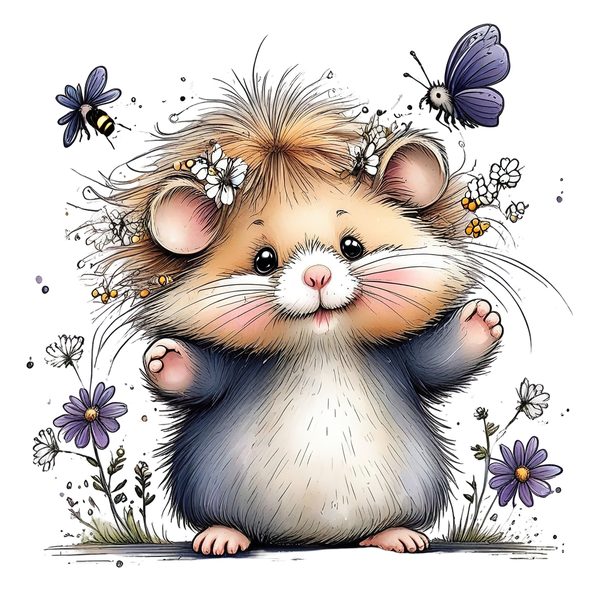 45 Whimsical Hamster Clipart Bundle | Watercolor Sketch Style | Commercial Use — image 24