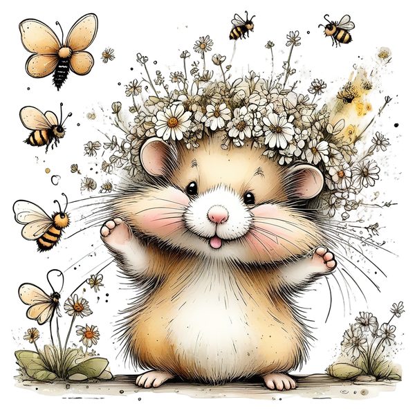 45 Whimsical Hamster Clipart Bundle | Watercolor Sketch Style | Commercial Use — image 25