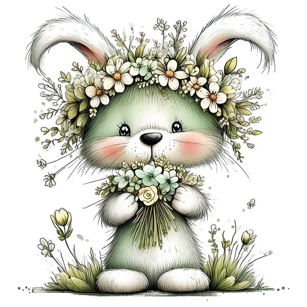 45 Whimsical Easter Animals PNG Bundle – Bunnies, Chicks | Watercolor Sketch Style | Commercial Use — image 28