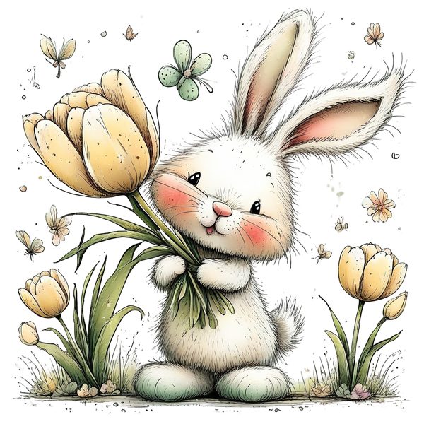 45 Whimsical Easter Animals PNG Bundle – Bunnies, Chicks | Watercolor Sketch Style | Commercial Use — image 33
