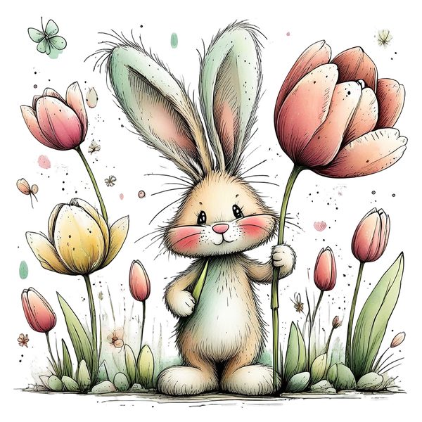 45 Whimsical Easter Animals PNG Bundle – Bunnies, Chicks | Watercolor Sketch Style | Commercial Use — image 34