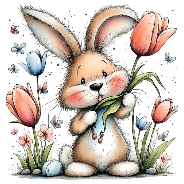 45 Whimsical Easter Animals PNG Bundle – Bunnies, Chicks | Watercolor Sketch Style | Commercial Use — image 40