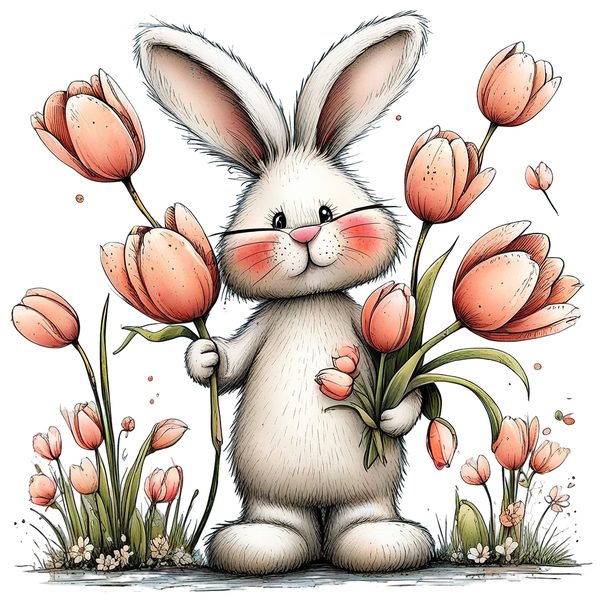 45 Whimsical Easter Animals PNG Bundle – Bunnies, Chicks | Watercolor Sketch Style | Commercial Use — image 41