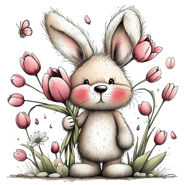 45 Whimsical Easter Animals PNG Bundle – Bunnies, Chicks | Watercolor Sketch Style | Commercial Use — image 42