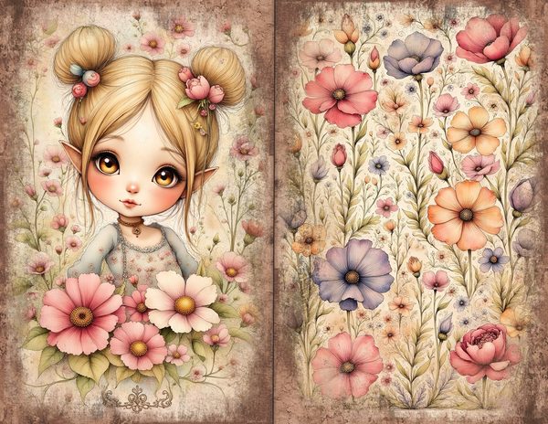 30 Whimsical Girls Journal Spreads: Printable Open Book Pages - Commercial Use JPGs — image 2