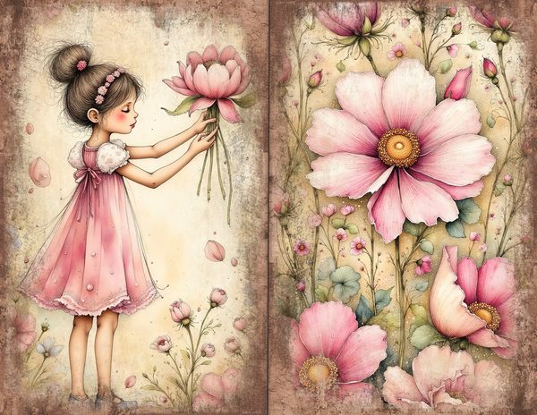 30 Whimsical Girls Journal Spreads: Printable Open Book Pages - Commercial Use JPGs — image 3