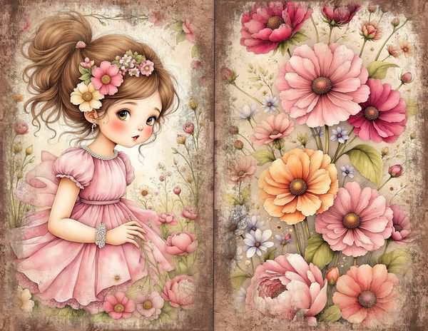 30 Whimsical Girls Journal Spreads: Printable Open Book Pages - Commercial Use JPGs — image 4