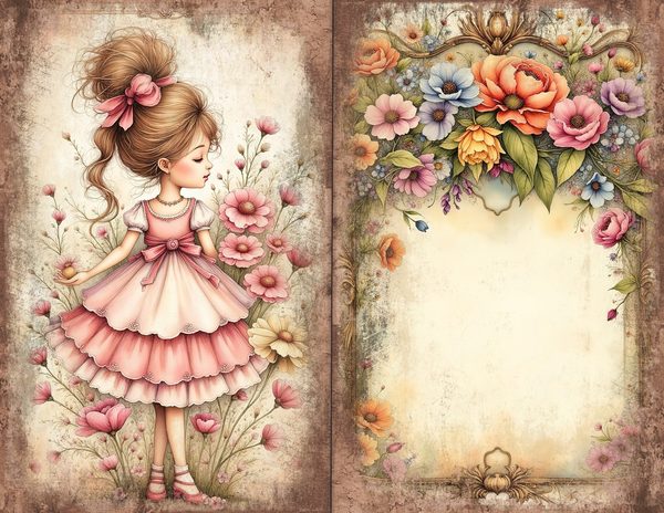30 Whimsical Girls Journal Spreads: Printable Open Book Pages - Commercial Use JPGs — image 5
