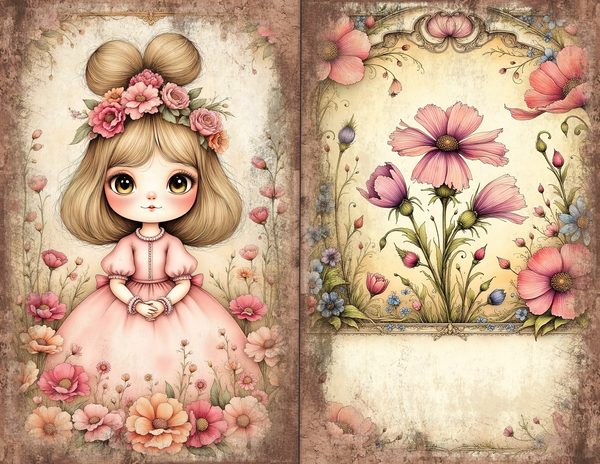 30 Whimsical Girls Journal Spreads: Printable Open Book Pages - Commercial Use JPGs — image 6