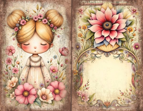 30 Whimsical Girls Journal Spreads: Printable Open Book Pages - Commercial Use JPGs — image 7