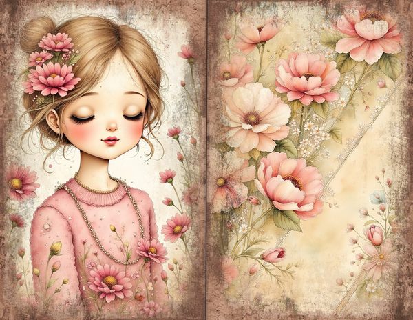 30 Whimsical Girls Journal Spreads: Printable Open Book Pages - Commercial Use JPGs — image 10