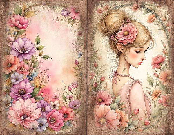 30 Whimsical Girls Journal Spreads: Printable Open Book Pages - Commercial Use JPGs — image 18