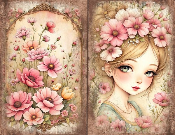 30 Whimsical Girls Journal Spreads: Printable Open Book Pages - Commercial Use JPGs — image 19