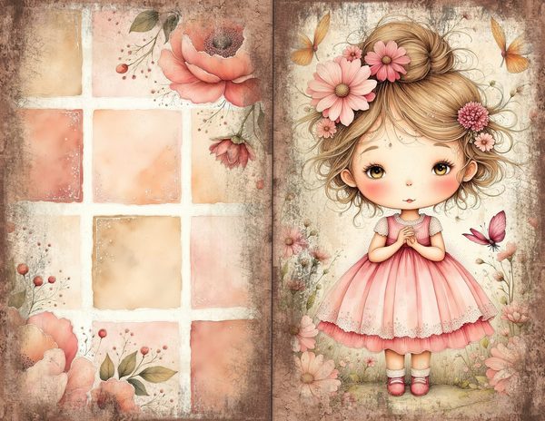 30 Whimsical Girls Journal Spreads: Printable Open Book Pages - Commercial Use JPGs — image 22