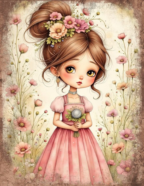 Whimsical Girls Junk Journal Pages: 60 Watercolor Digital Paper, Scrapbook Printables — image 1