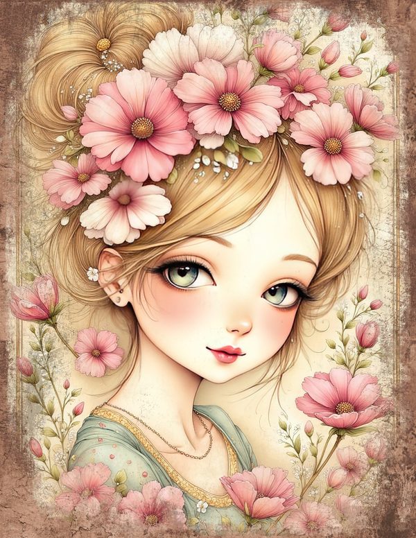 Whimsical Girls Junk Journal Pages: 60 Watercolor Digital Paper, Scrapbook Printables — image 6