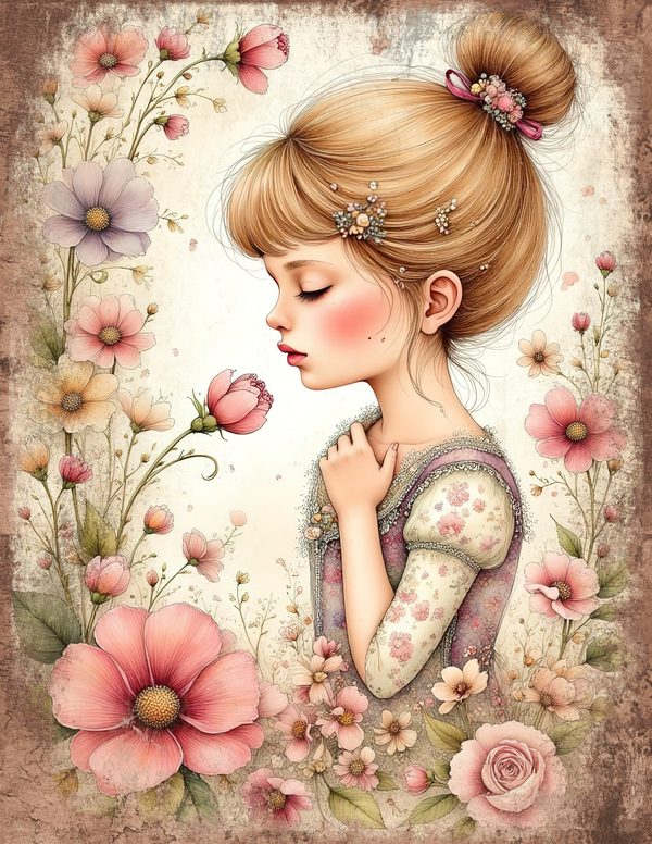 Whimsical Girls Junk Journal Pages: 60 Watercolor Digital Paper, Scrapbook Printables — image 8