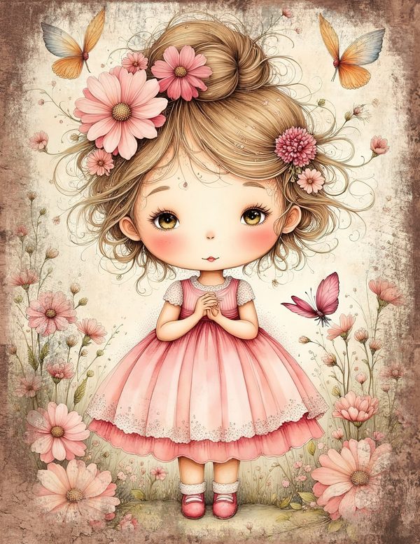 Whimsical Girls Junk Journal Pages: 60 Watercolor Digital Paper, Scrapbook Printables — image 11