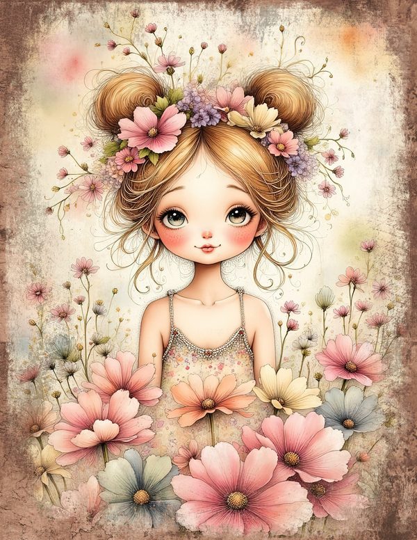 Whimsical Girls Junk Journal Pages: 60 Watercolor Digital Paper, Scrapbook Printables — image 12