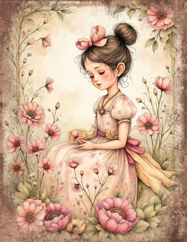 Whimsical Girls Junk Journal Pages: 60 Watercolor Digital Paper, Scrapbook Printables — image 13