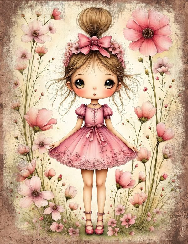 Whimsical Girls Junk Journal Pages: 60 Watercolor Digital Paper, Scrapbook Printables — image 14