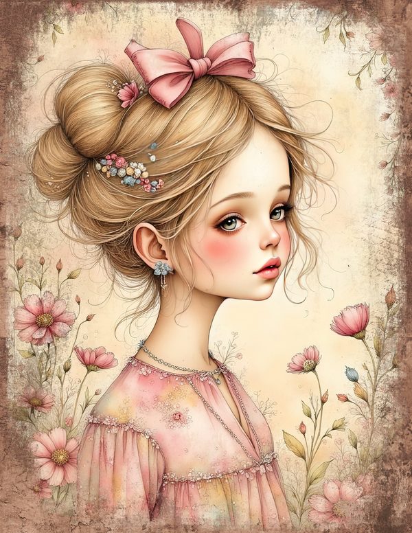 Whimsical Girls Junk Journal Pages: 60 Watercolor Digital Paper, Scrapbook Printables — image 15