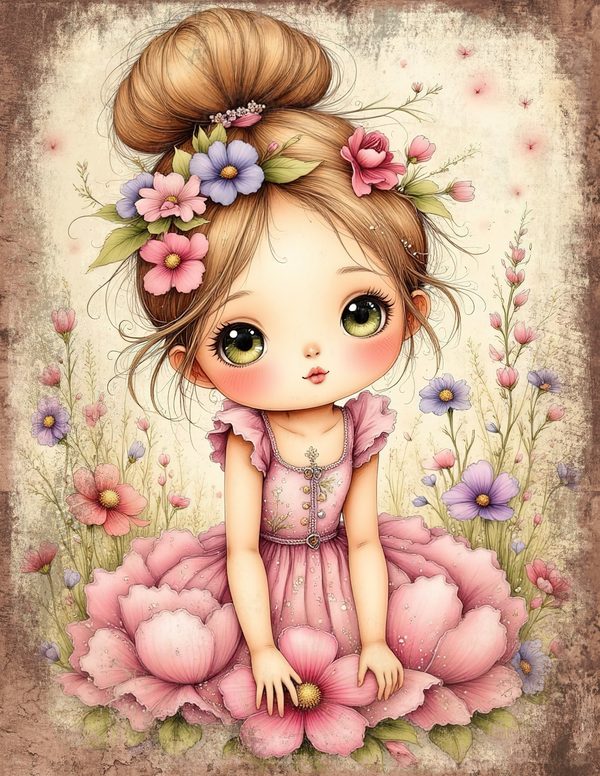 Whimsical Girls Junk Journal Pages: 60 Watercolor Digital Paper, Scrapbook Printables — image 48
