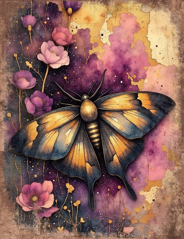 Cosmos Nebula Moth Junk Journal Pages: 60 Watercolor Digital Paper, Scrapbook Printables — image 27