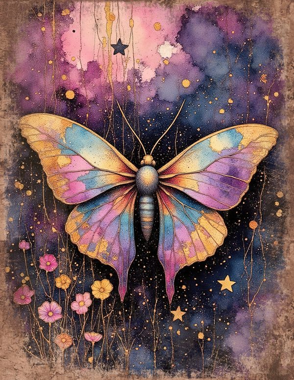 Cosmos Nebula Moth Junk Journal Pages: 60 Watercolor Digital Paper, Scrapbook Printables — image 28
