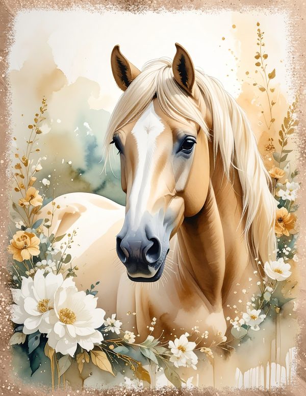 Palomino Horse Beauty Junk Journal Pages: 60 Watercolor Digital Paper - Scrapbook Printables — image 1