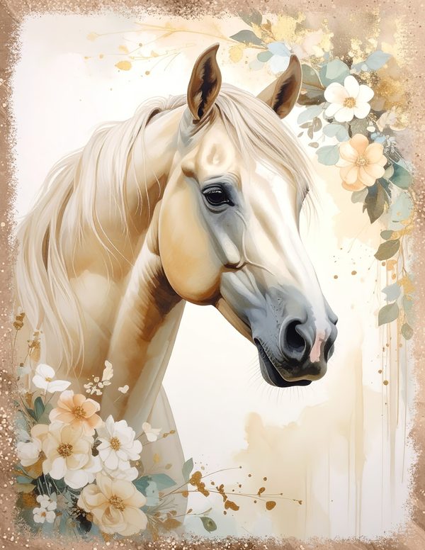 Palomino Horse Beauty Junk Journal Pages: 60 Watercolor Digital Paper - Scrapbook Printables — image 3