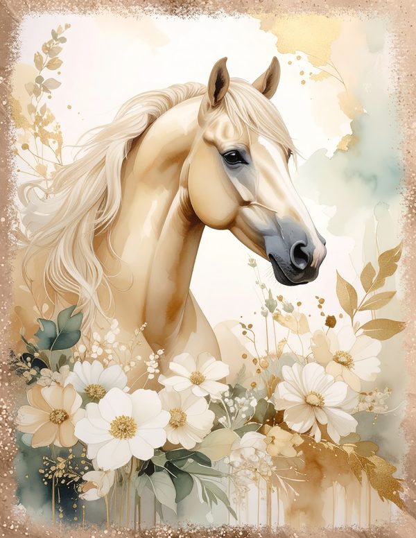 Palomino Horse Beauty Junk Journal Pages: 60 Watercolor Digital Paper - Scrapbook Printables — image 4