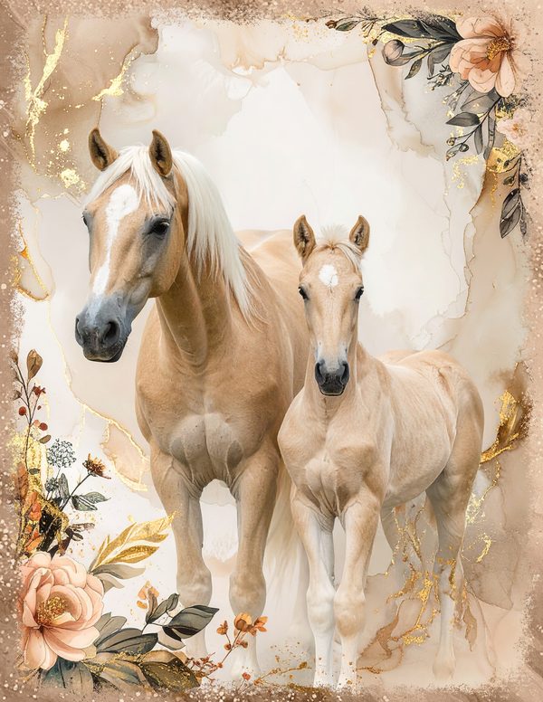 Palomino Horse Beauty Junk Journal Pages: 60 Watercolor Digital Paper - Scrapbook Printables — image 7