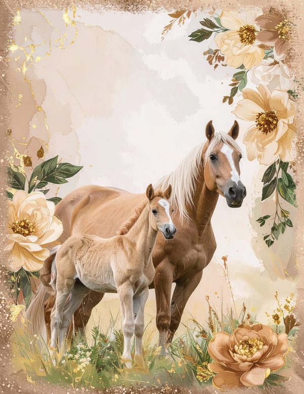 Palomino Horse Beauty Junk Journal Pages: 60 Watercolor Digital Paper - Scrapbook Printables — image 8