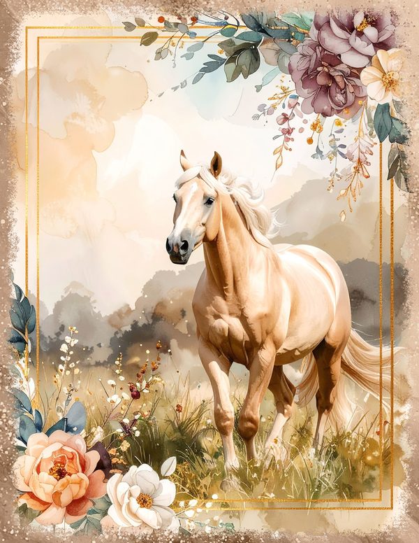 Palomino Horse Beauty Junk Journal Pages: 60 Watercolor Digital Paper - Scrapbook Printables — image 9